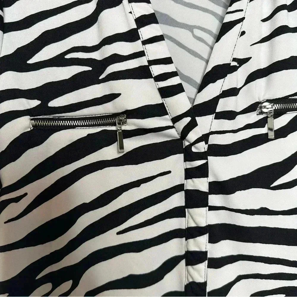 Mandy Evans Blouse Zippered Pockets Zebra Print Black & White Size  XL - Picture 8 of 16
